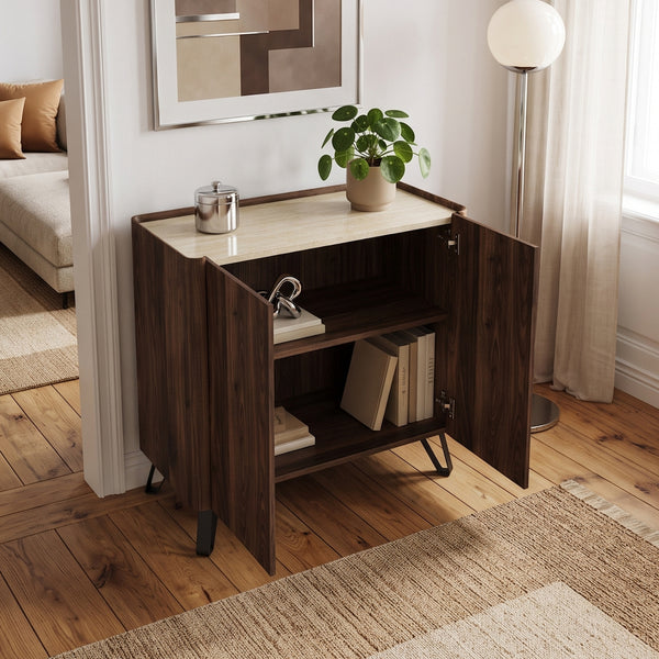 Comoda cu 2 usi Trorlon 83x80x40 cm efect lemn nuc/traverin/negru [en.casa]