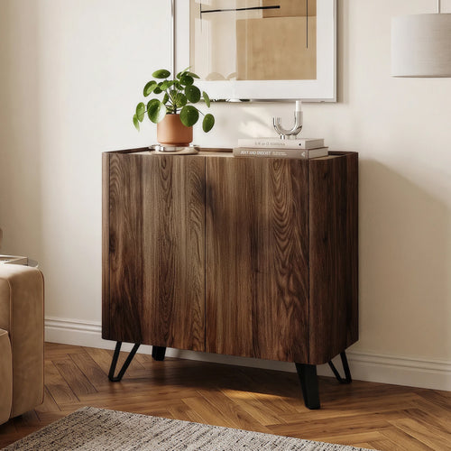 Comoda cu 2 usi Trorlon 83x80x40 cm efect lemn nuc/traverin/negru [en.casa]