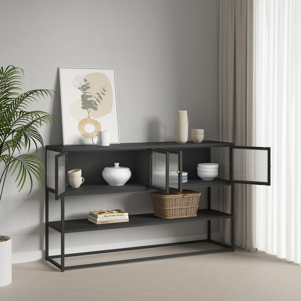 Comoda Sakyla 150x38x90 cm cu 4 usi sticla [en.casa]