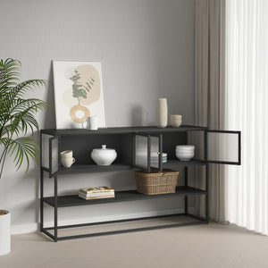 Comoda Sakyla 150x38x90 cm cu 4 usi sticla [en.casa]