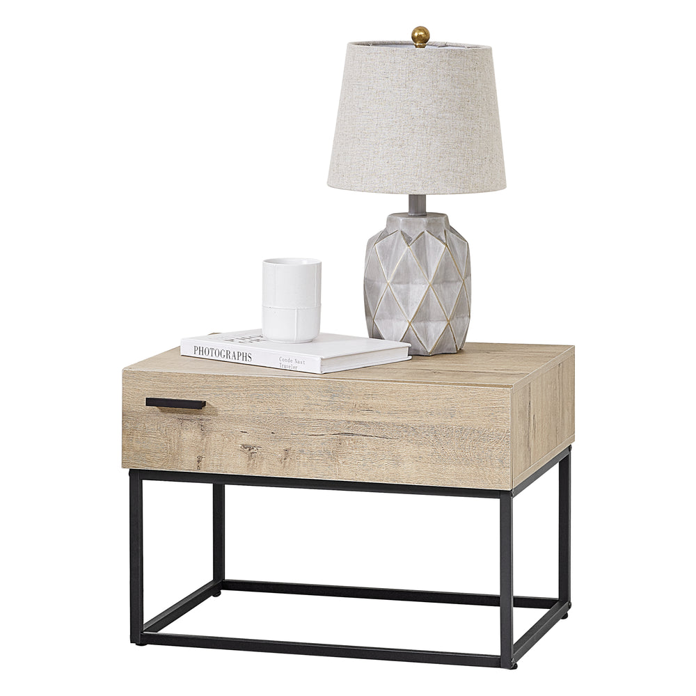 Masuta living Hylte cu sertar negru/efect stejar [en.casa] 
