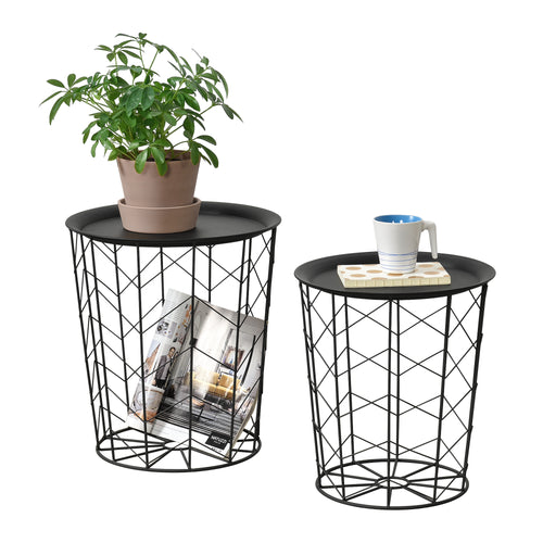 Masuta cafea Cerisey set 2 bucati cu blat detasabil metal negru [en.casa]