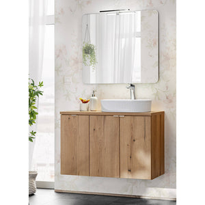 Set mobilier baie cu oglinda 88 Newport efect stejar [en.casa]