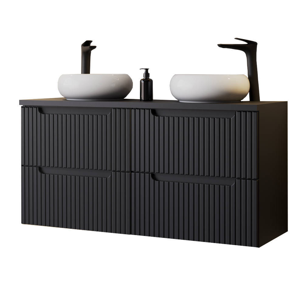 Set 2 dulap baie cu 2 lavoare Newport 120,4x71,5x40cm negru [en.casa]