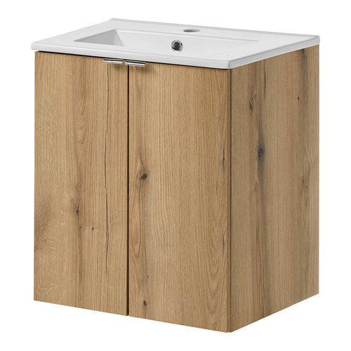 Set dulap perete baie cu lavoar 3x Newport efect stejar [en.casa]