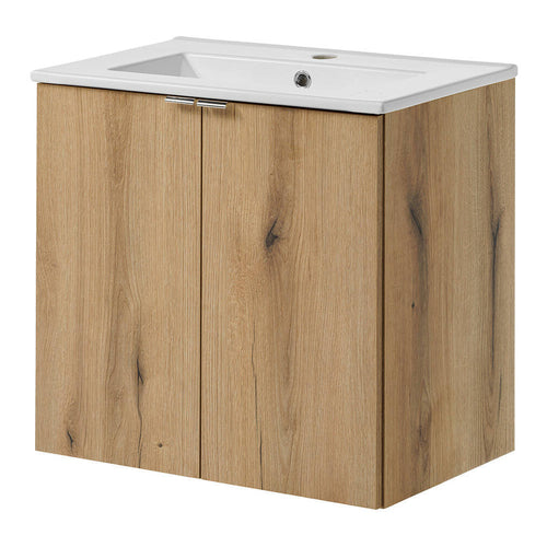 Set dulap perete baie cu lavoar 3x Newport efect stejar [en.casa]