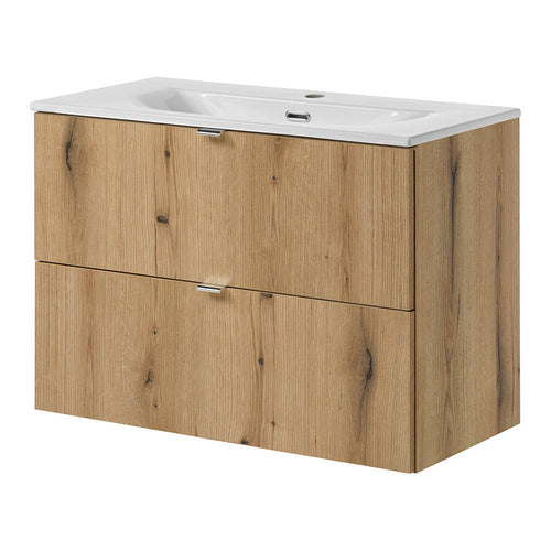 Set dulap sub chiuveta cu lavoar 97 Newport efect stejar [en.casa]