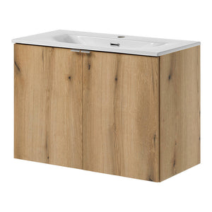 Set dulap perete baie cu lavoar 3x Newport efect stejar [en.casa]